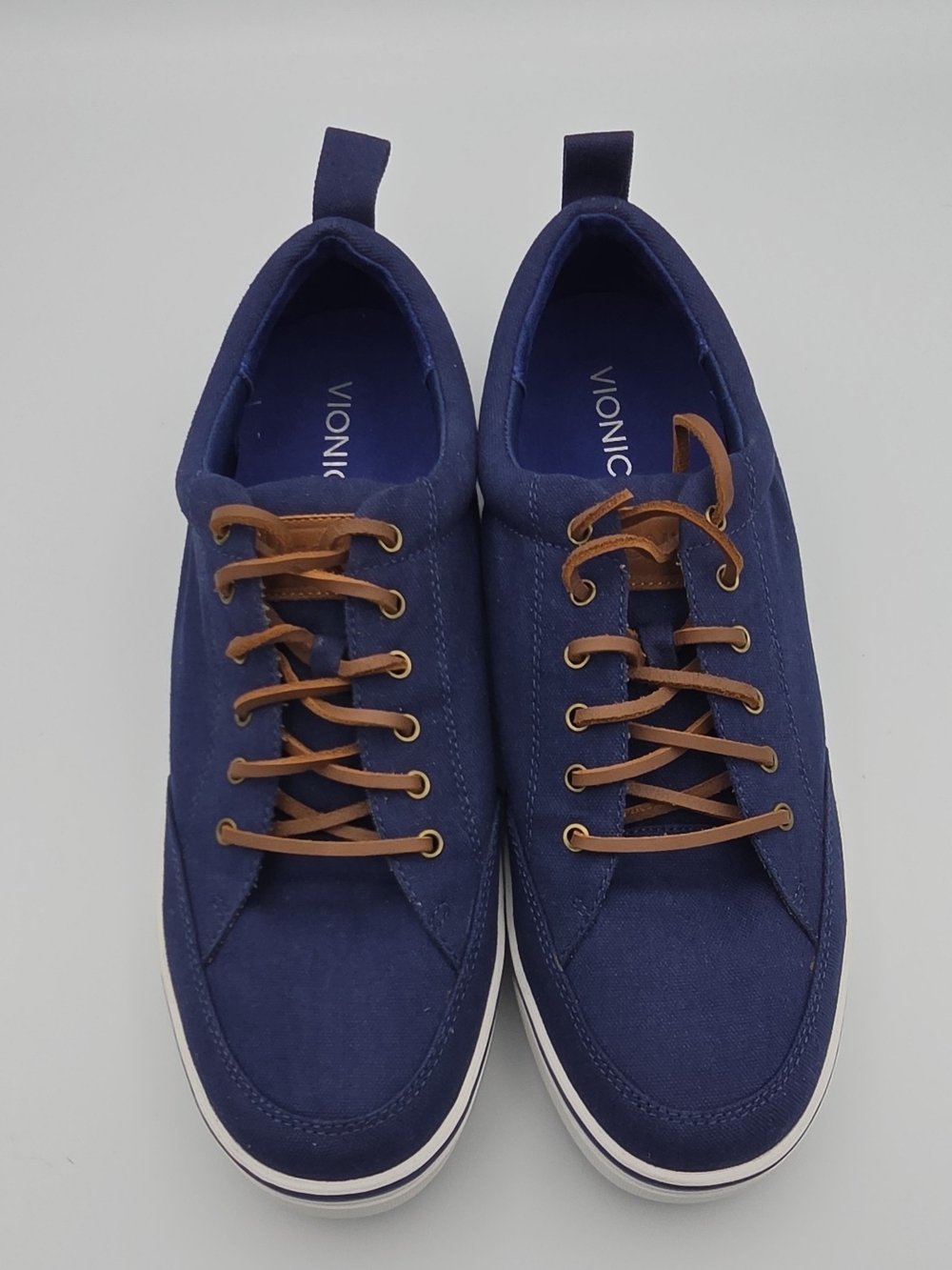 Vionic Navy Canvas Sneakers with Brown Lace Details